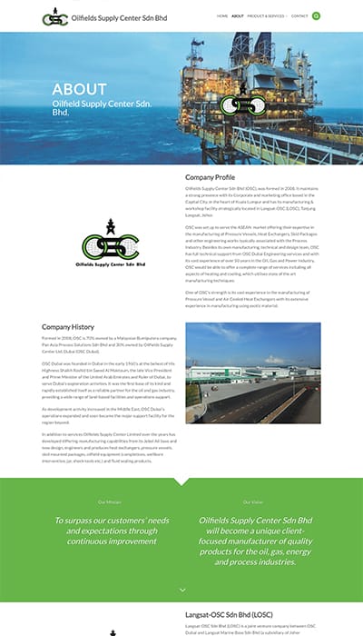 Oil Field Supply About Page Web Design