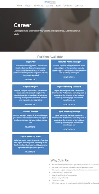 Career at orius media