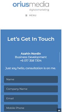 Contact Us page Orius Media