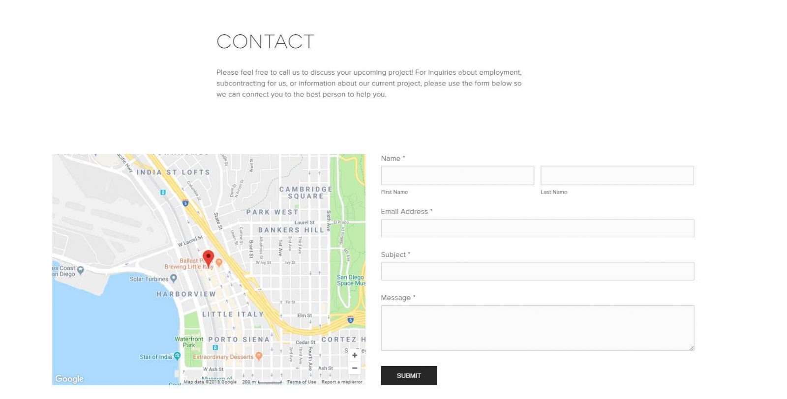 element web design for construction co_contact page